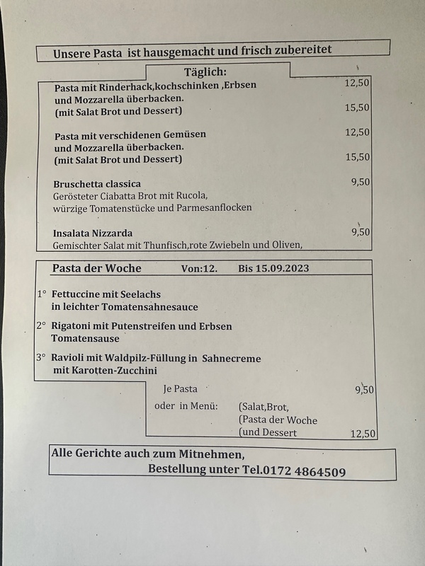 Pasta Fresca d'oro Memmingen Wochenkarte kochenlassen